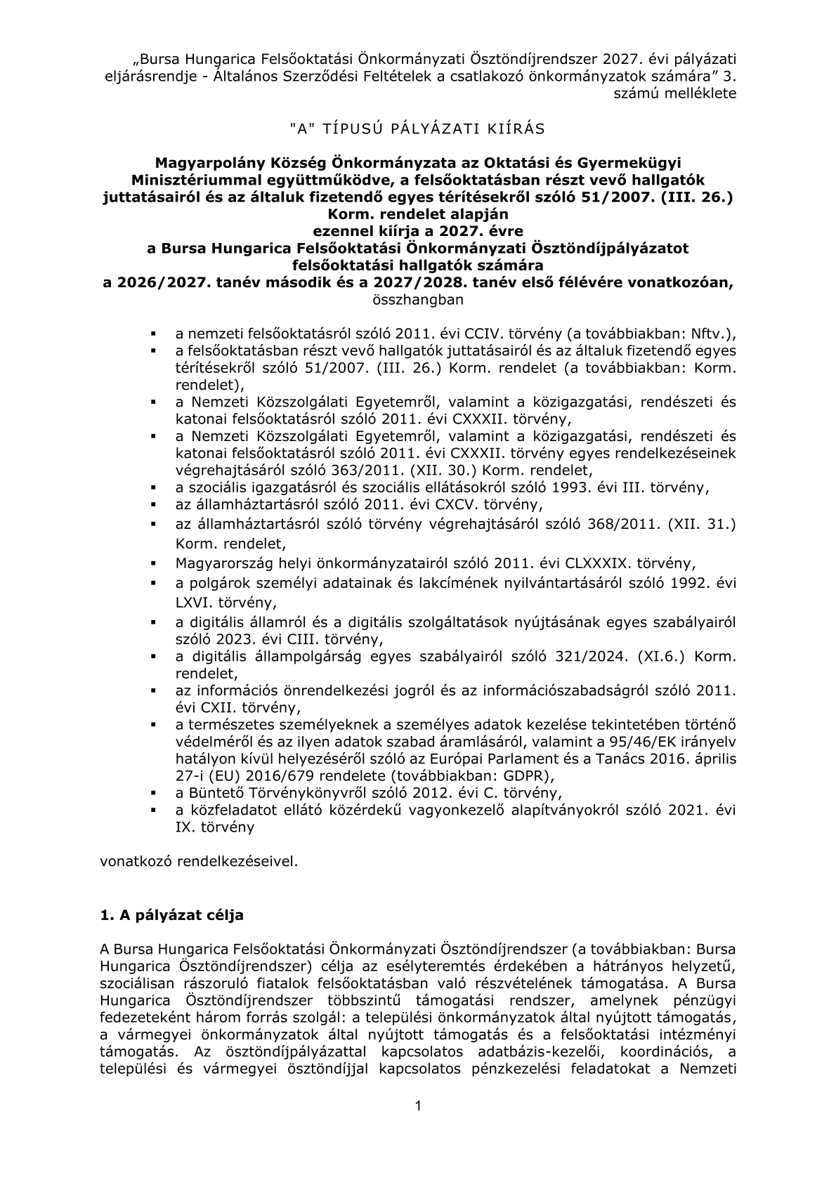 A tipusu palyazati kiiras 1