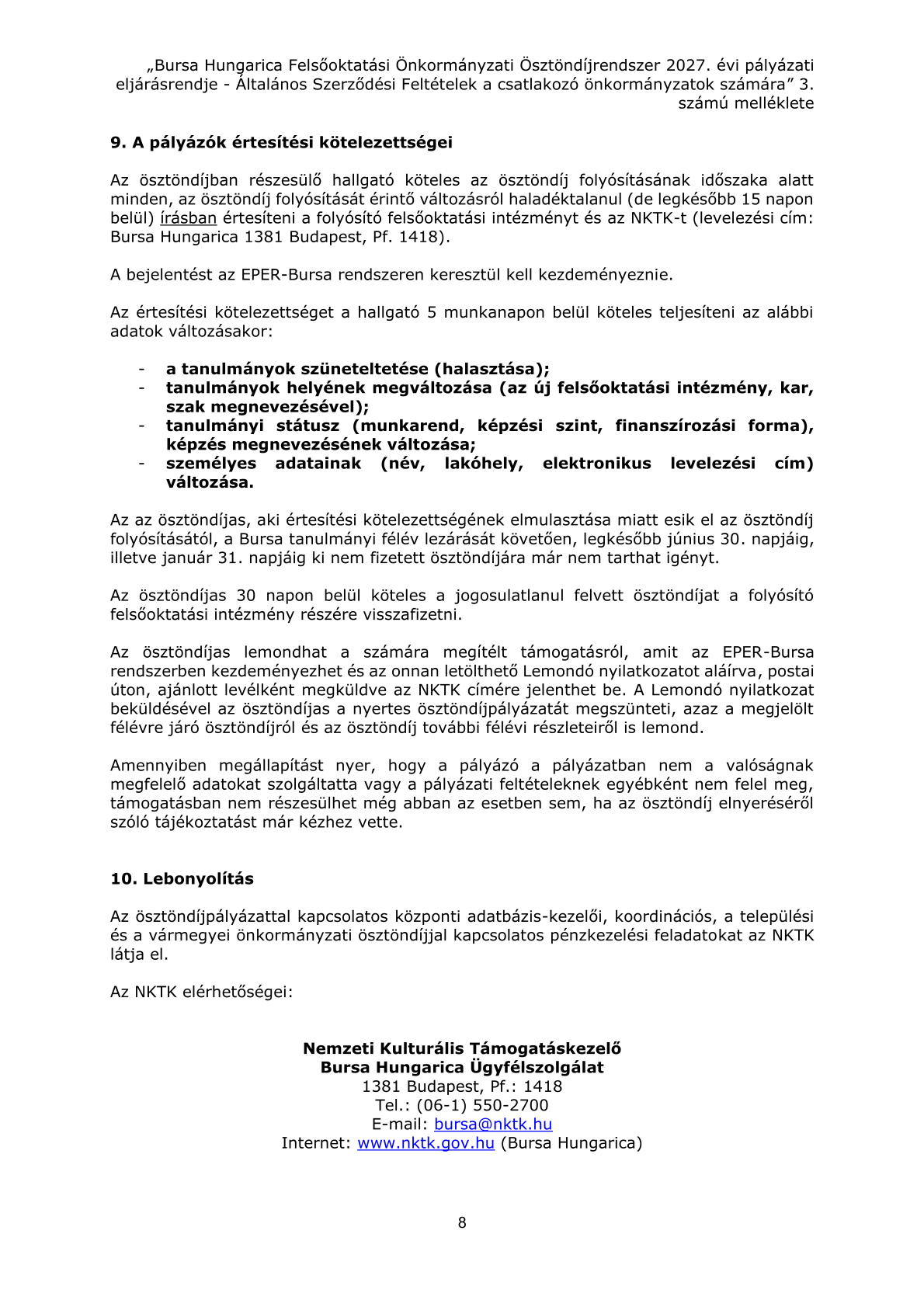A tipusu palyazati kiiras 8