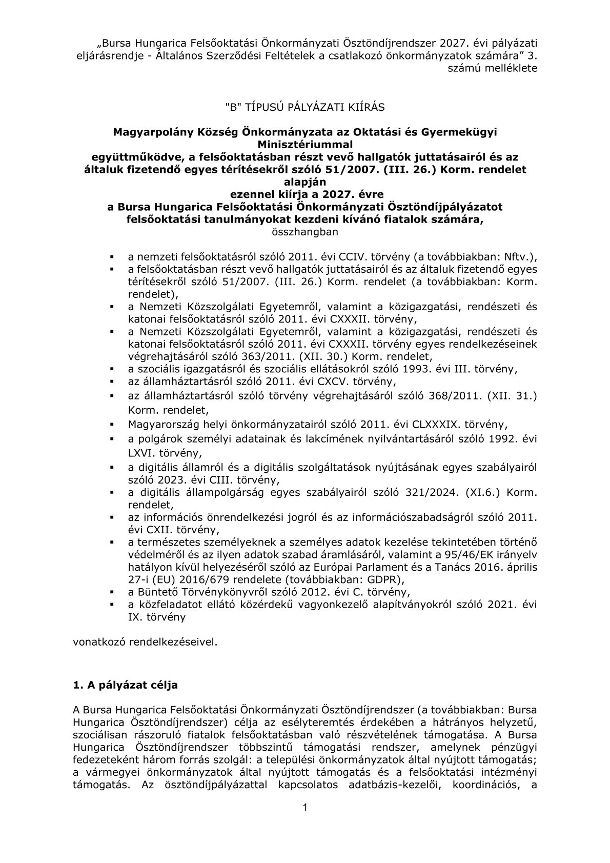 B tipusu palyazati kiiras 1
